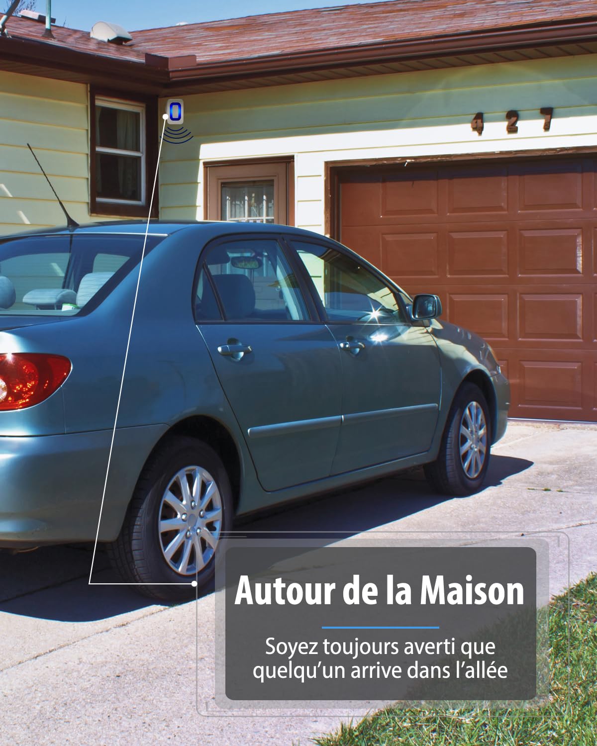 Fosmon – Détecteur de Mouvement sans Fil avec Alarme - Détecteur de Passage avec Carillon pour Commerce - Alarme Maison sans Fil - 1 Récepteur + 1 Capteur de Mouvement – Intérieur et Extérieur