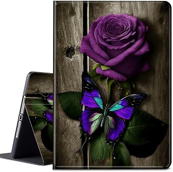 for Samsung Galaxy Tab A7 Lite Case Tablet 8.7 inch 2021 Lightweight Protective PU Leather Smart Stand Cover with Auto Wake Sleep Case for Samsung A7 Lite - Purple Rose and Butterflies