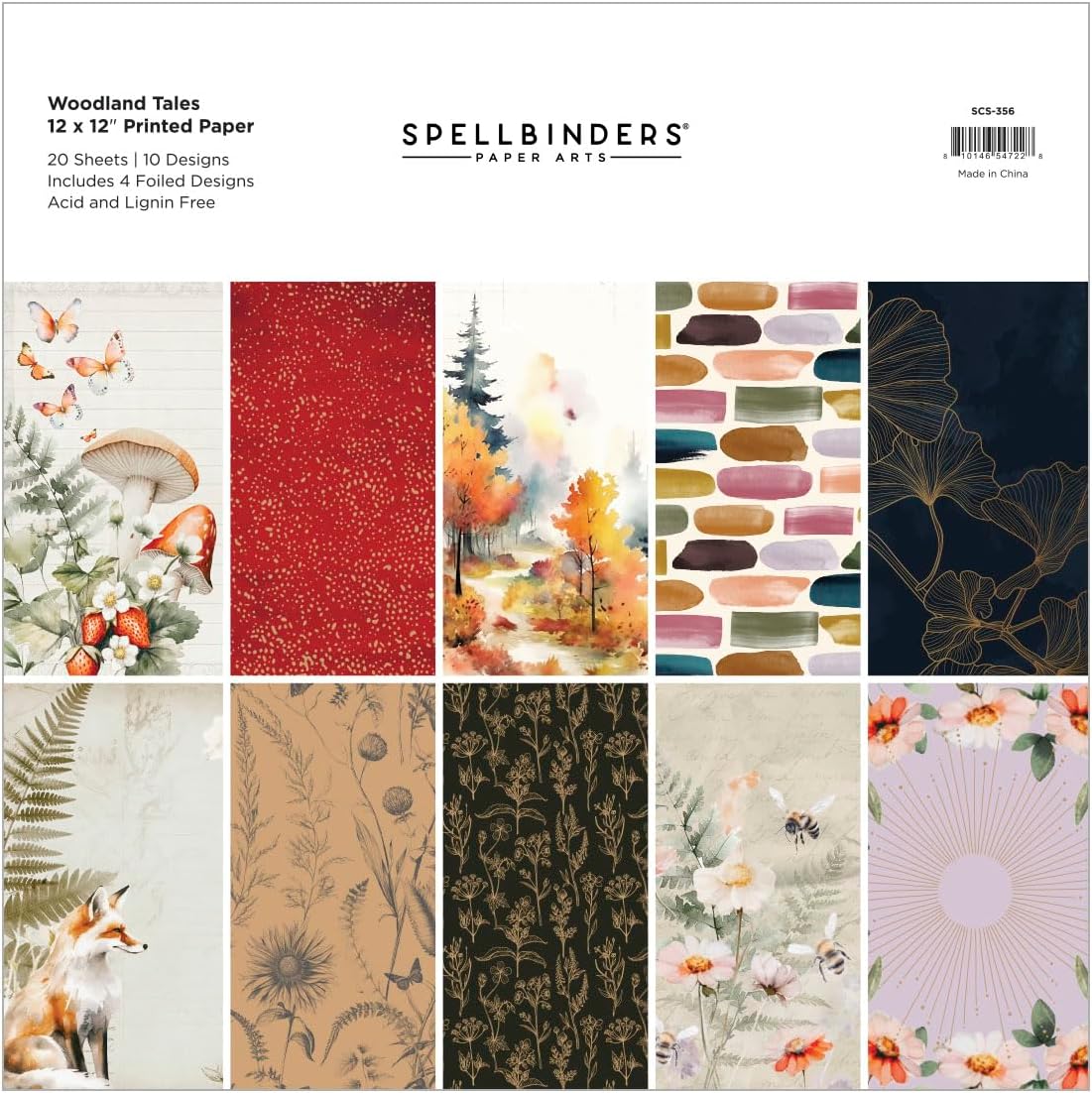 Spellbinders SCS-356 Woodland Tales 12" x 12" Paper Pack from the Woodland Tales Collection