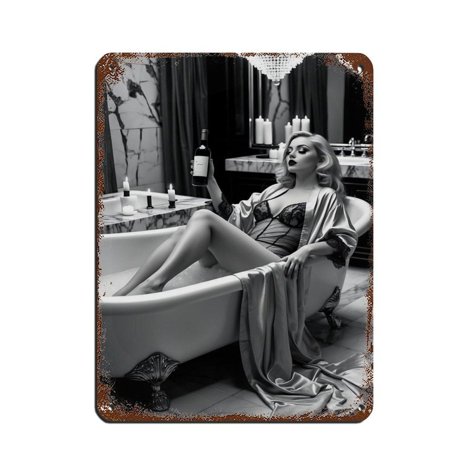 Luxurious Bathroom Glamorous Woman in Bath Retro Poster Metal Tin Sign Chic Art Retro Iron Painting Bar People Cave Cafe Family Garage Poster Wall Decoration 12x16inch(30x40cm)