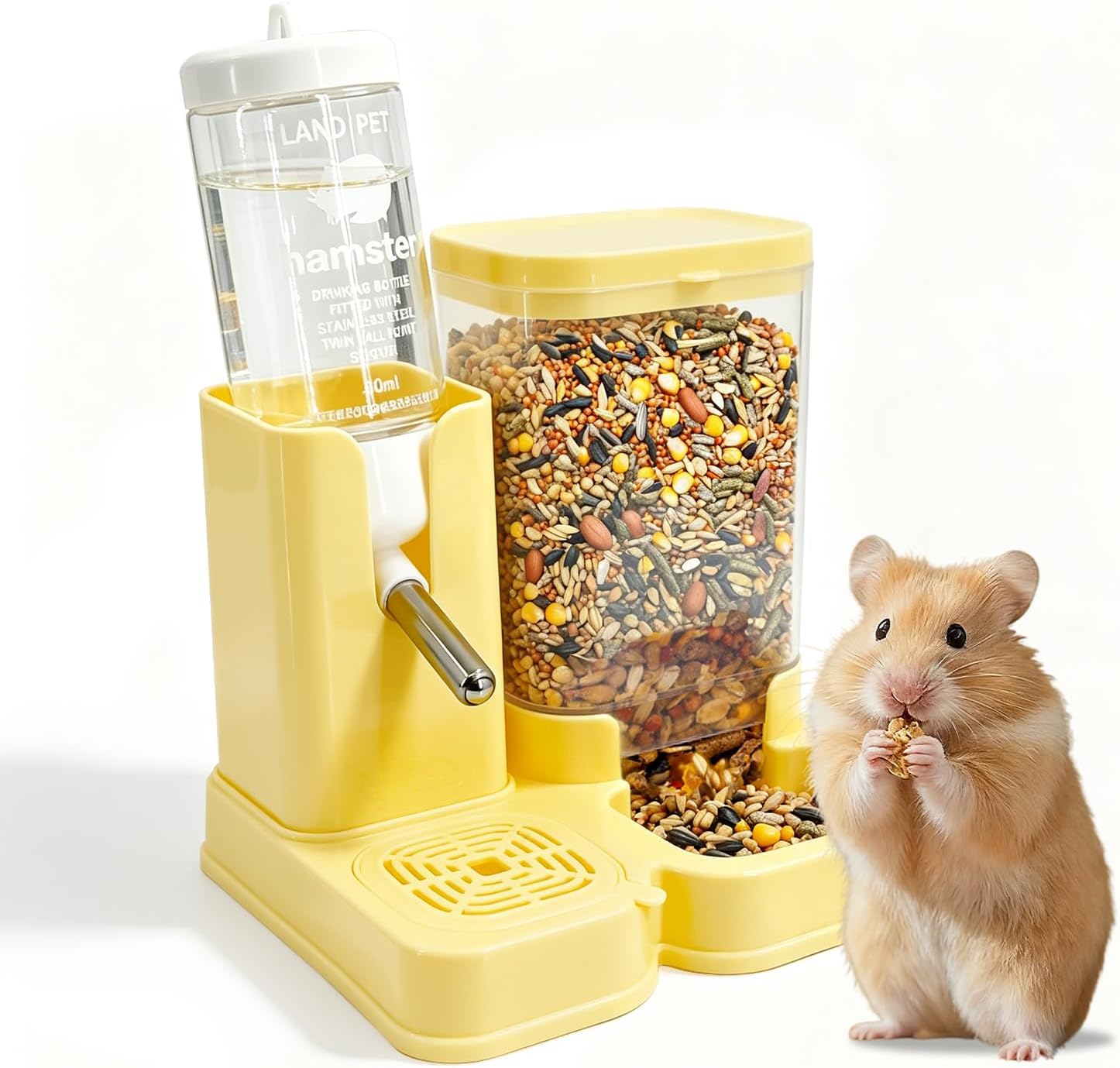 Hamster Water Bottle 2-in-1 80ml Feeder 320ml Dispenser Yellow