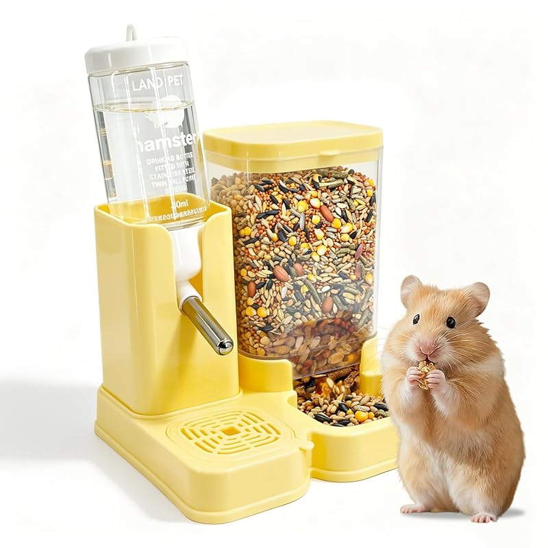 Bebedouro e Comedouro 2 em 1 para Pequenos Animais NISVACON, 80 mL e 320 mL, Amarelo