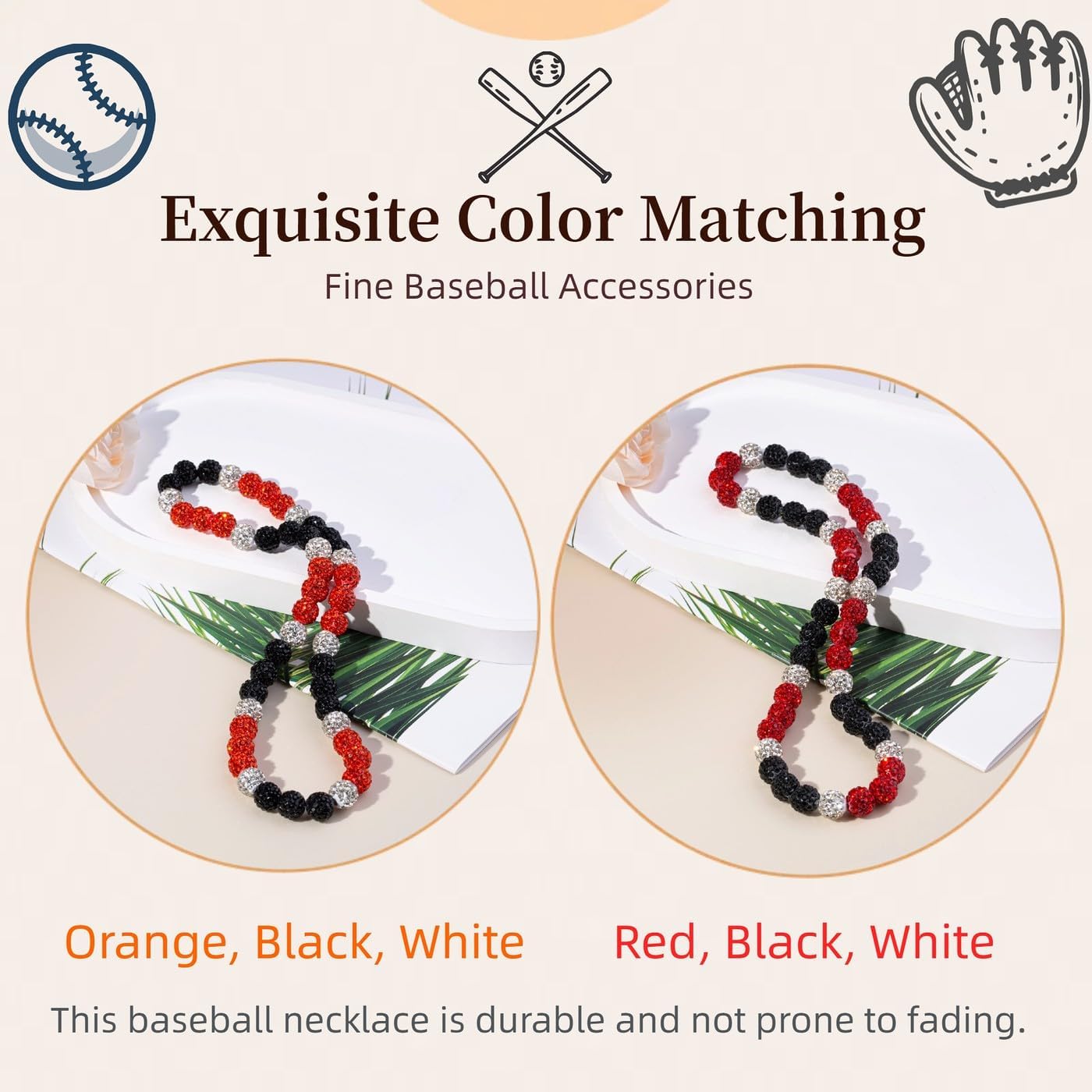 Baseball Necklace Beaded Chains for Men, Bling Ice 16in/18in/20in Baseball Gifts Stuff Men Jewelry, Rhinestone Discoball Circle Accessories Drip Necklace Baseball Gifts for Men Team Lovers - Image 4