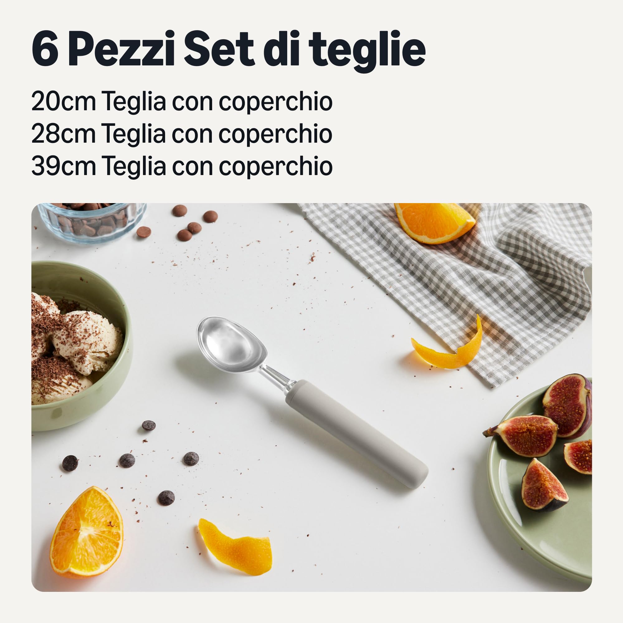 Amazon Basics Porzionatore per Gelato, Impugnatura Morbida, Lavabile in Lavastoviglie, Grigio Lino
