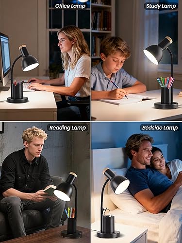 Miniatura 7 de Lámpara de escritorio LED con soporte para bolígrafo, luz de escritorio para cuidar los ojos, 3 modos de color, luz de lectura, lámpara de estudio