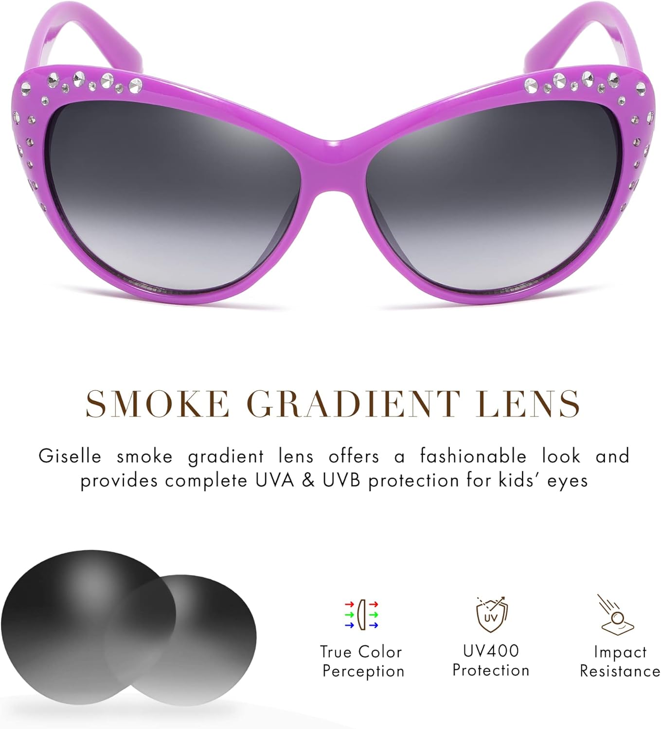 Giselle Cute Kids Retro Cat Eye Rhinestone Sunglasses for Teen Girls and Children Age 6-14 - Image 4