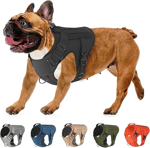 Juego de arnés táctico ajustable y correa para perro, chaleco MOLLE sin tirones con asa, clip para correa frontal, gancho y parche - Perfecto para