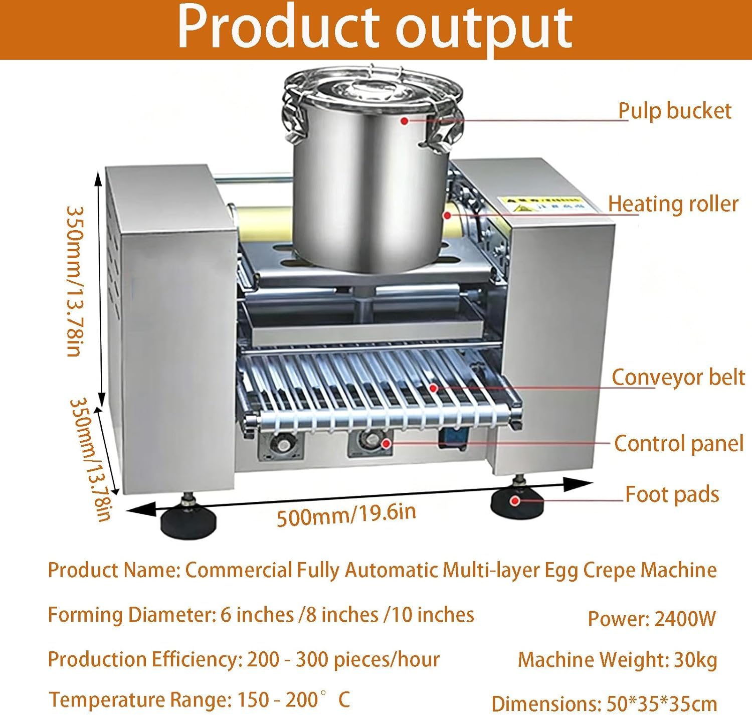Thousand Layers Cake Skin Machine – Fully Automatic Continuous Production, Adjustable Time 0-6 Sec, Food Grade Conveyor Belt, Perfect for Crepe Cakes and Spring Roll Skins 6in