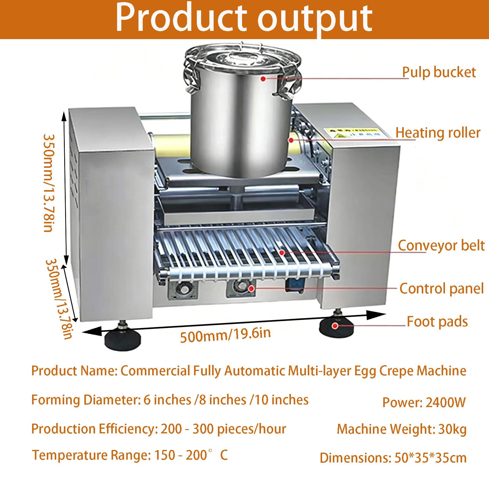 Macchina automatica per crepe, motore da 2400 W, spessore regolabile 0,4-1,2 mm, temperatura 150-200 ℃, produce 200-300 crepe uniformi all'ora per panetterie e caffè