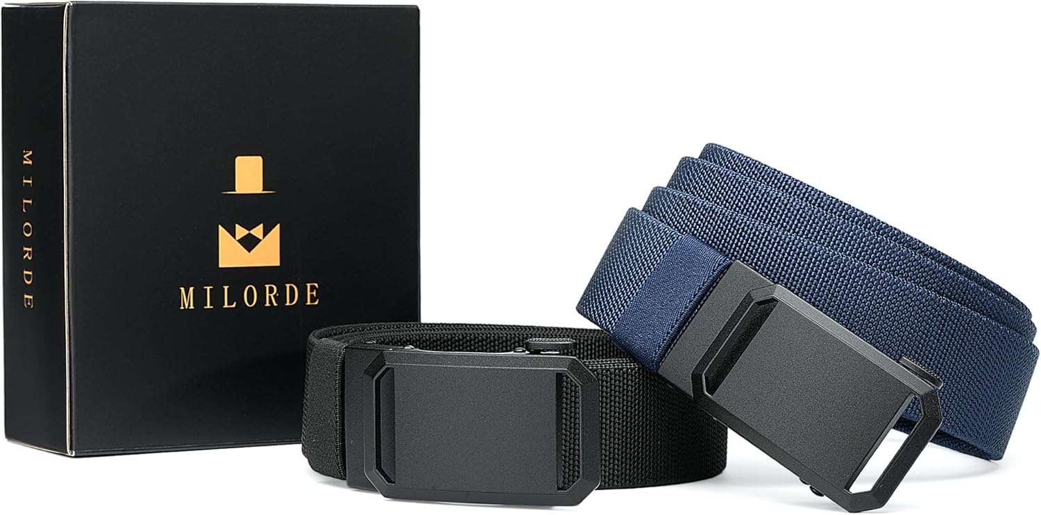 MILORDE Men's 2Pack Nylon Ratchet Belts, 1.38" Casual Web Click Belt for Jeans, Business Dress, Adjustable Trim to Fit - Image 6
