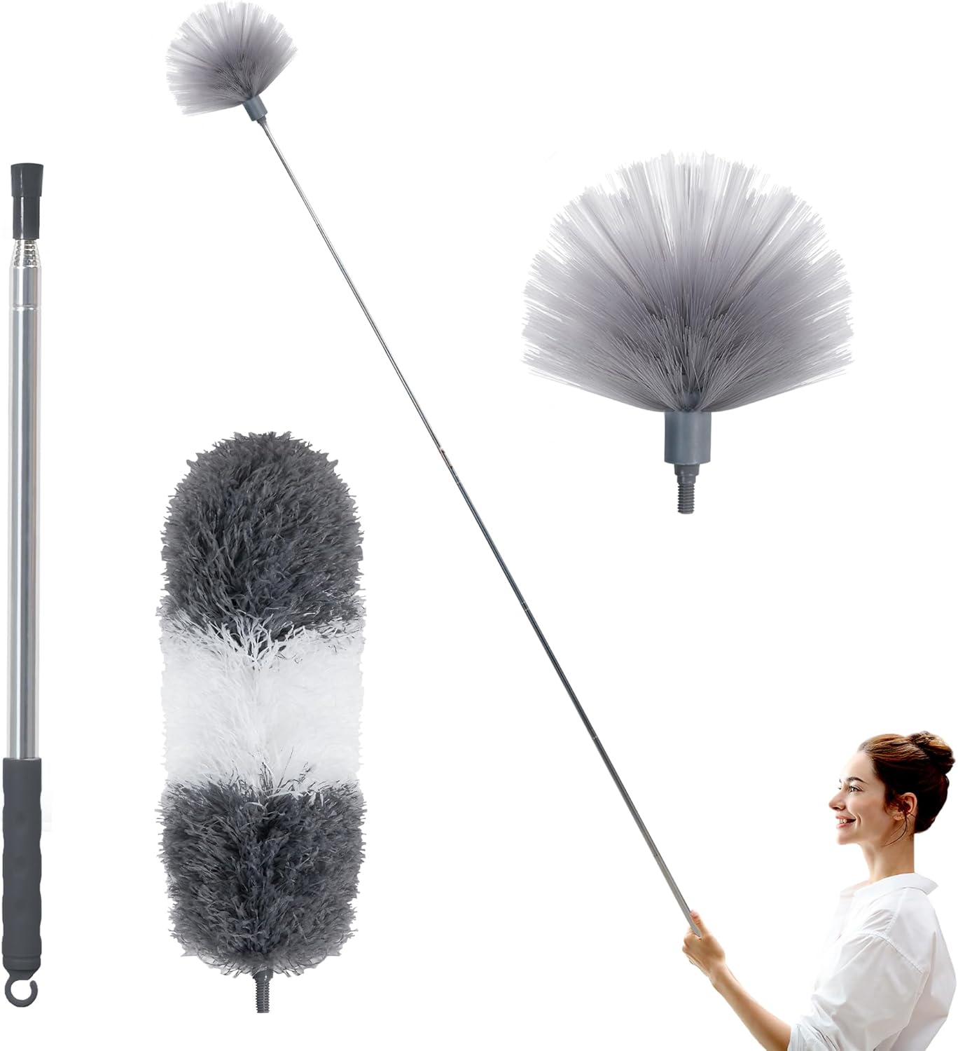 Microfiber Feather and Cobweb Duster Set, Bendable Head and 100