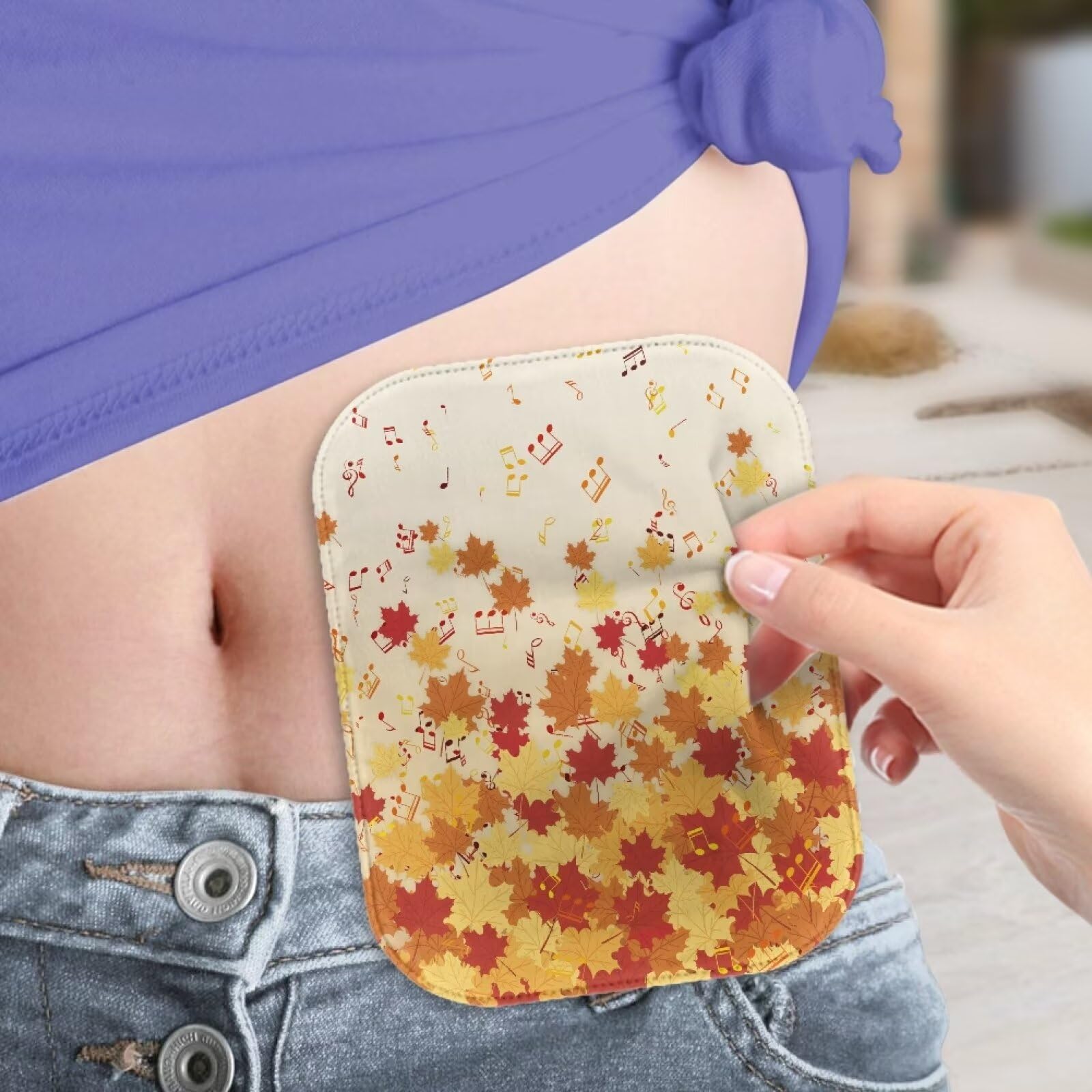 Uorisanigo Ostomy Supplies Lightweight Ostomy Bag Covers Fall Maple Music Thanksgiving Colostomy Pouch Cover Protective Bags Reusable Ostomy Decor Bag Cover for Senior Men