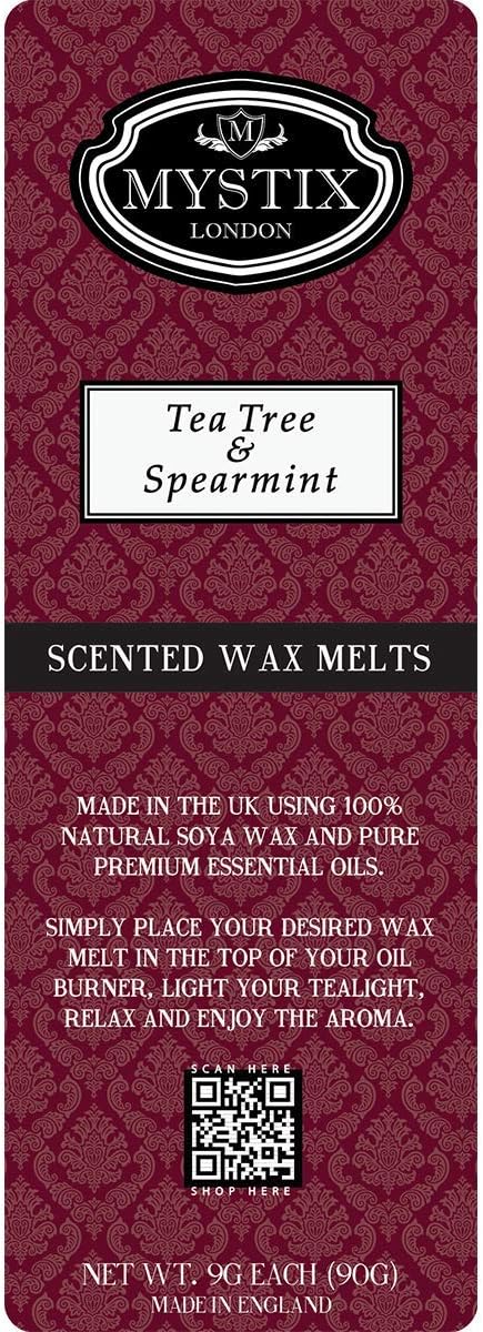 Mystix London | Tea Tree & Spearmint - Wax Melts Clamshell 5 x 90g (50 Cubes) | 100% Natural SOYA Wax | Best Aroma for Home, Kitchen, Living Room and Bathroom | Perfect as a Gift | Handmade in UK