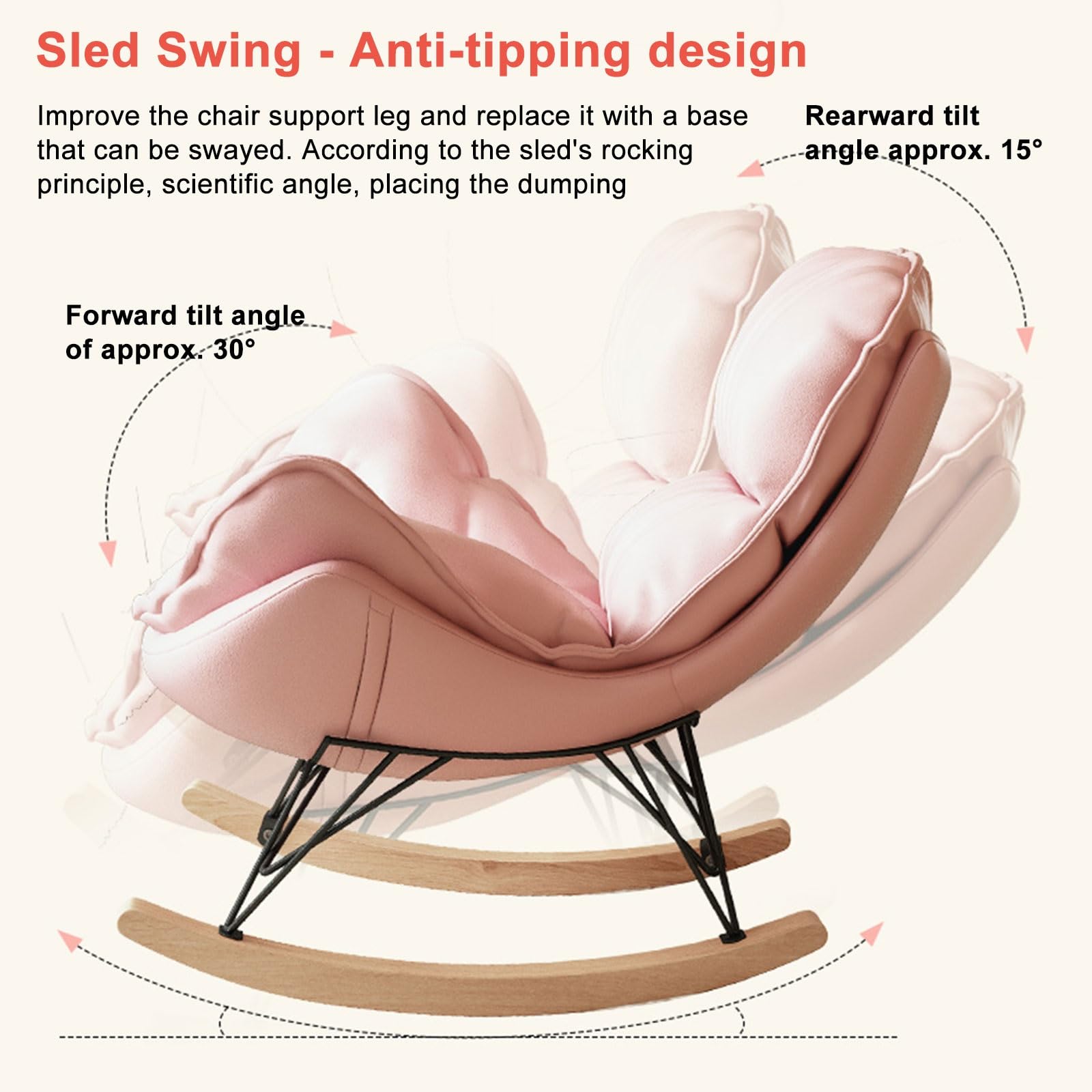 aby - Sedia a dondolo moderna per allattamento, con base in legno e cuscino, colore grigio, per mobili per la cameretta dei bambini