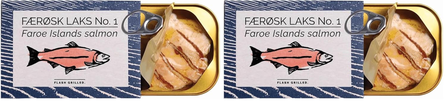 Canned Salmon Fillet in Oil by Fangst, Laks No. 1, Tinned Salmon, Sustainable Canned Fish, Flash Grilled, Keto, Omega 3 Rich, 110g Can (Pack of 2)