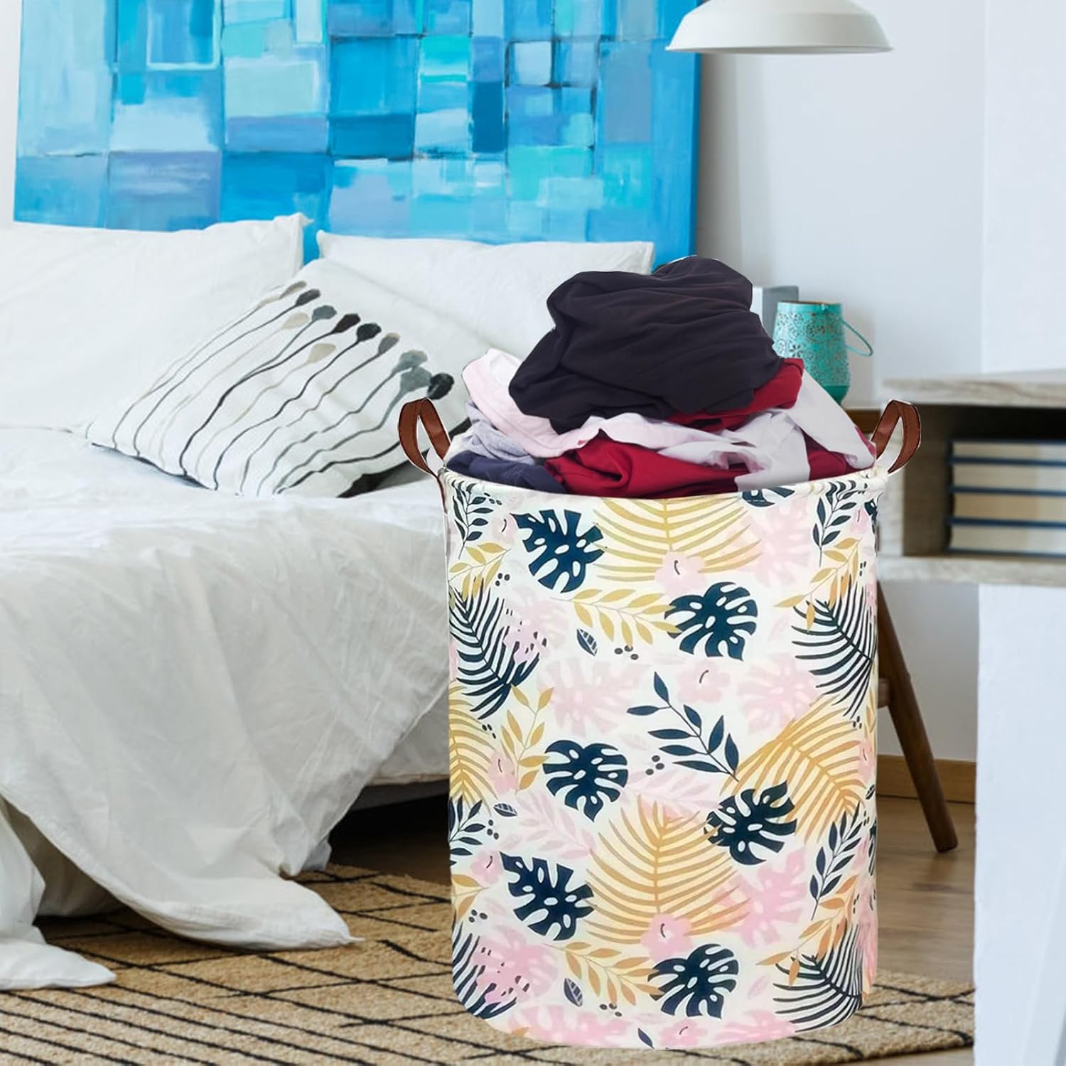 Collapsible Laundry Basket in Bedroom Waterproof Laundry Hamper in Bathroom Large Laundry Bag in College Dormitory Cloakroom Livingroom Nursery Organizer Toy Bin Golden leaf-0101