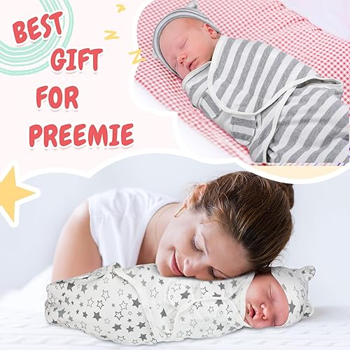 Miniatura 6 de Buryeah Paquete de 4 mantas para bebé prematuro con gorro para bebés niños y niñas de 3 a 7 libras, ropa para recién nacidos, gorro para dormir