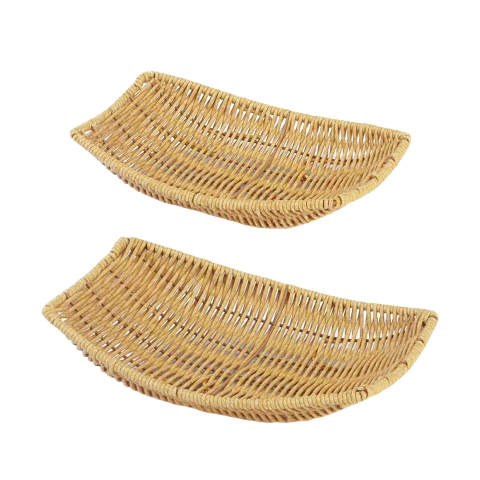 MALSSE 2pcs Imitation Rattan Woven Snacks Storage Basket Multipurpose Ship Shaped Bread Fruit Serving Tray Desktop Candy Plate Kitchen Storage Tray