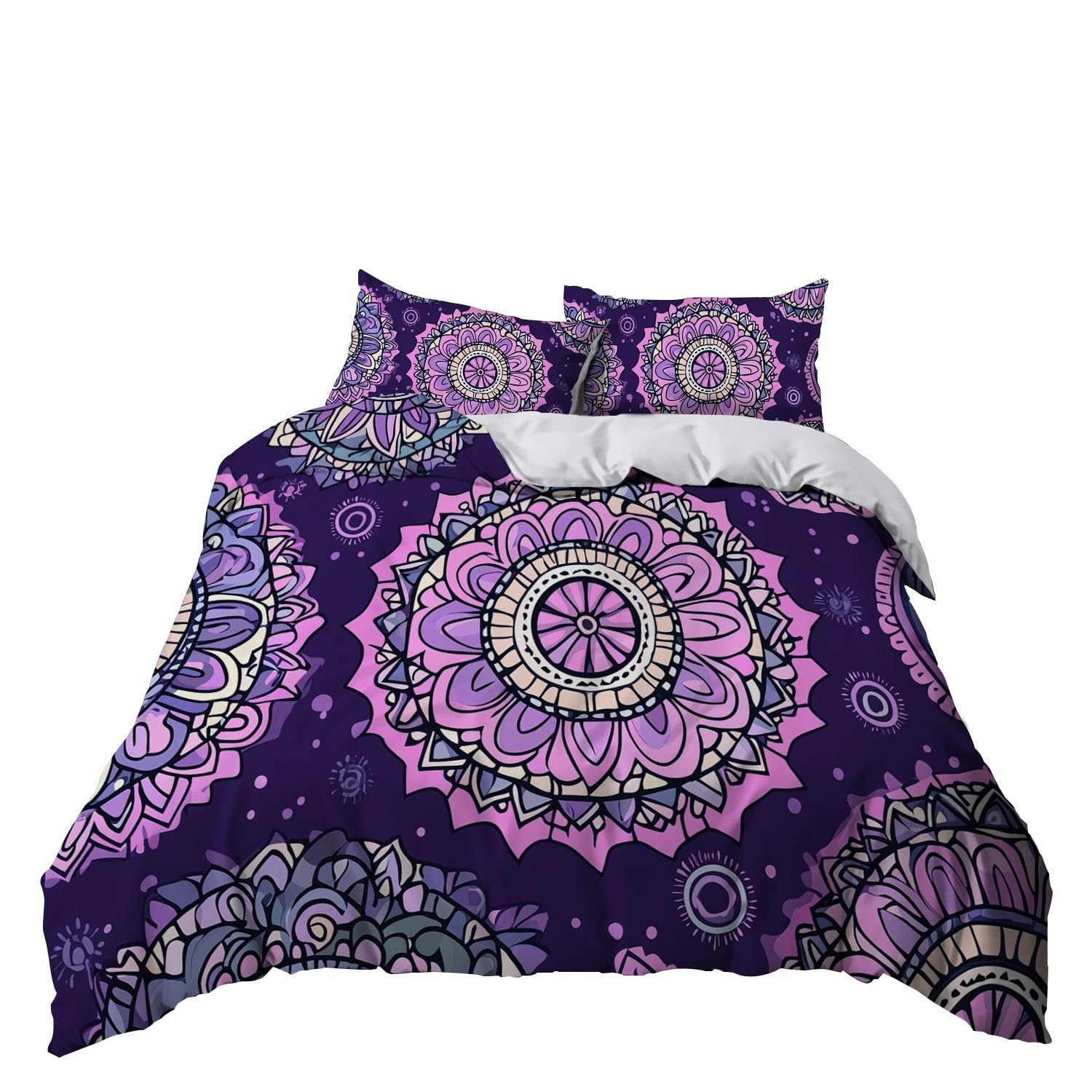 Funda Nórdica Flores Mándalas Juego De Cama Suave Transpirable Microfibra 1 Funda Nórdica + 2 Fundas De Almohada 50X75cm Cama 90