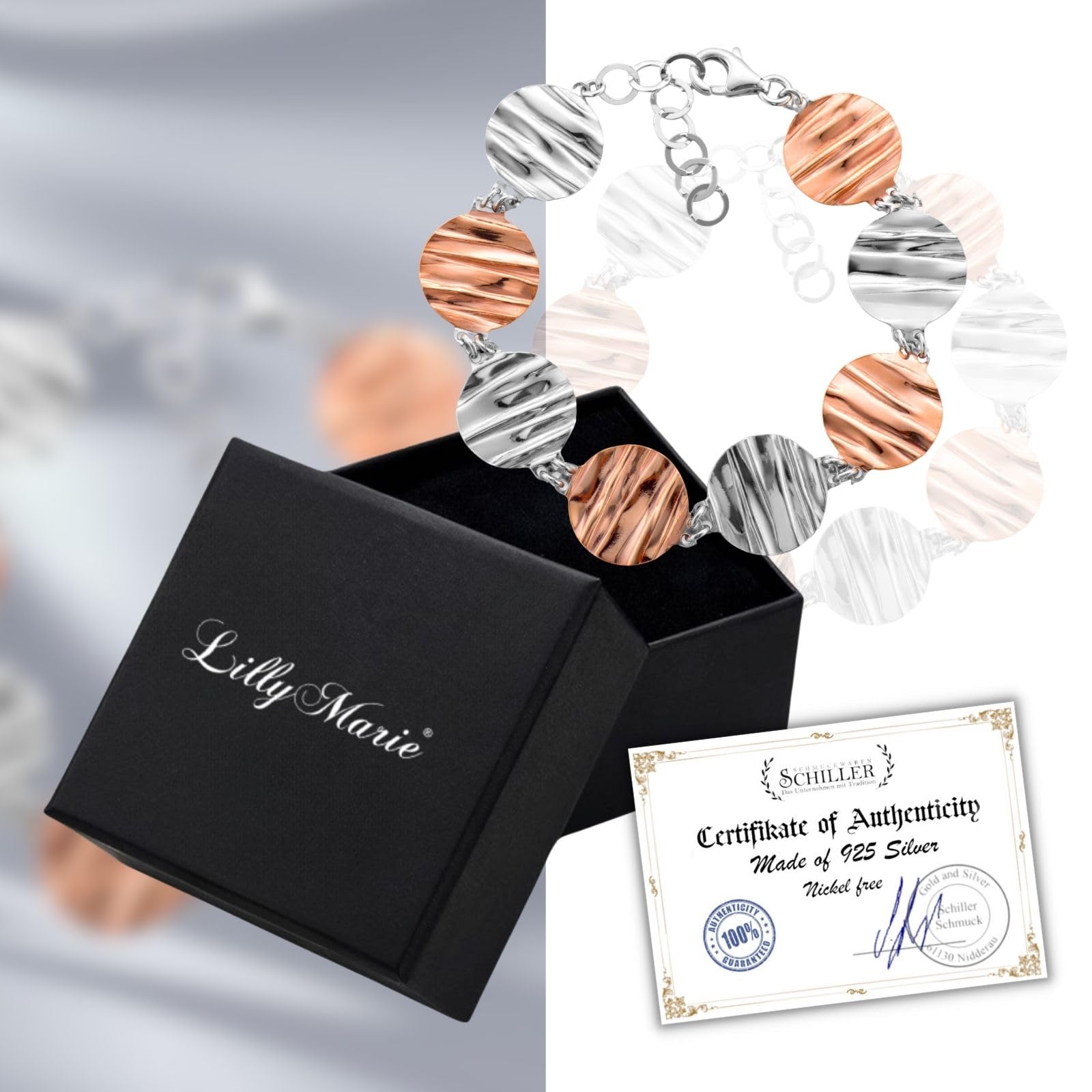 LillyMarie Damen Armband Aus Sterlingsilber Mit Zweifarbigem Design Und Karabinerverschluss