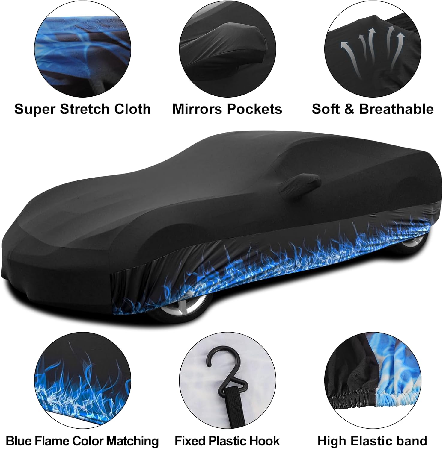 Indoor Car Cover Soft Stretch Satin Breathable Dustproof Custom Fit 165-181 inches Coupes Full Covers for Underground Garage, Car Show