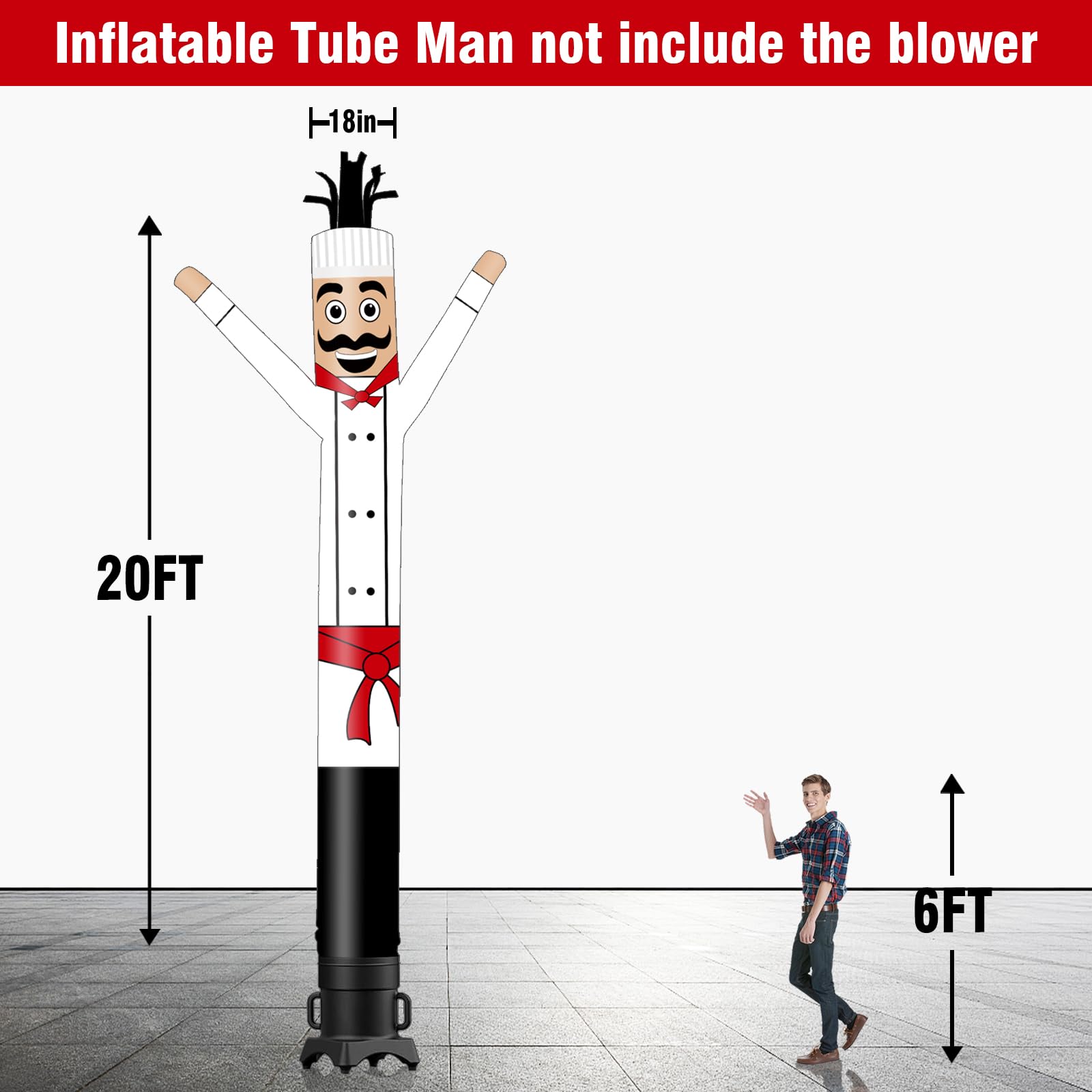 Tube gonflable de 6,1 m de haut pour homme - Danseur d'air farfelu - Danseur Wacky Wave Dancer (diamètre 45,7 cm) pour décoration extérieure, publicité et événements commerciaux (souffleur non