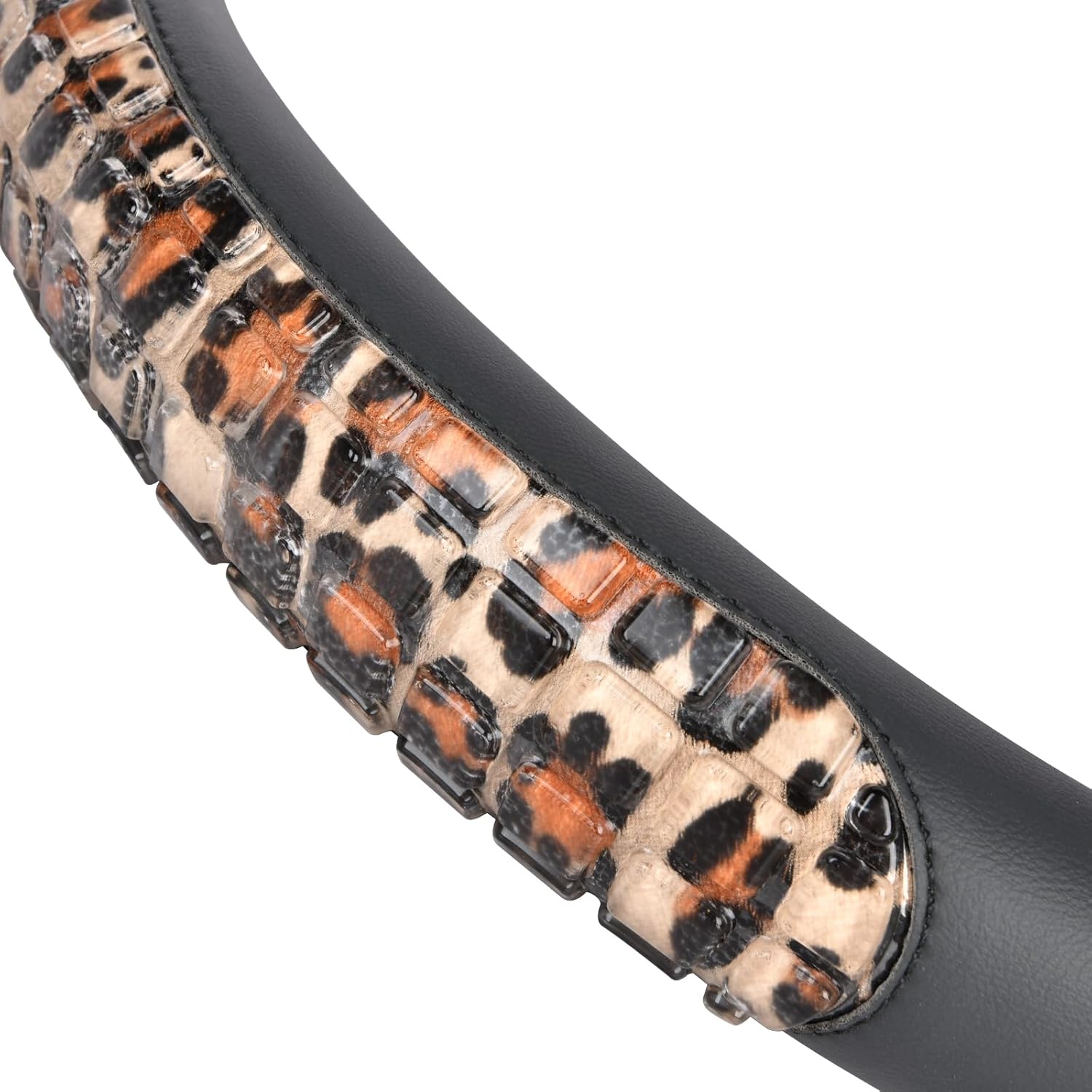 Flying Banner car Steering Wheel Cover Gel Massage Velvet Cool Warm Universal Size 15 inches SUV Truck Anti Slip Odorless Summer Winter (Black Brown Leopard Print, Gel Massage) - Image 6