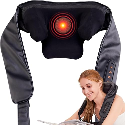 Masajeador de cuello y hombros para aliviar el dolor, masaje profundo de la parte inferior de la espalda, masajeador de cuello y espalda con calor