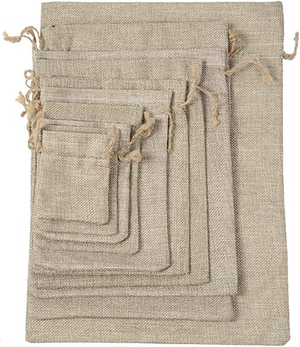 Miniatura 5 de Bolsas de arpillera, 25 paquetes de bolsas de regalo con cordón y etiqueta de arpillera para caramelos, bolsillos de lino para bodas, cumpleaños,