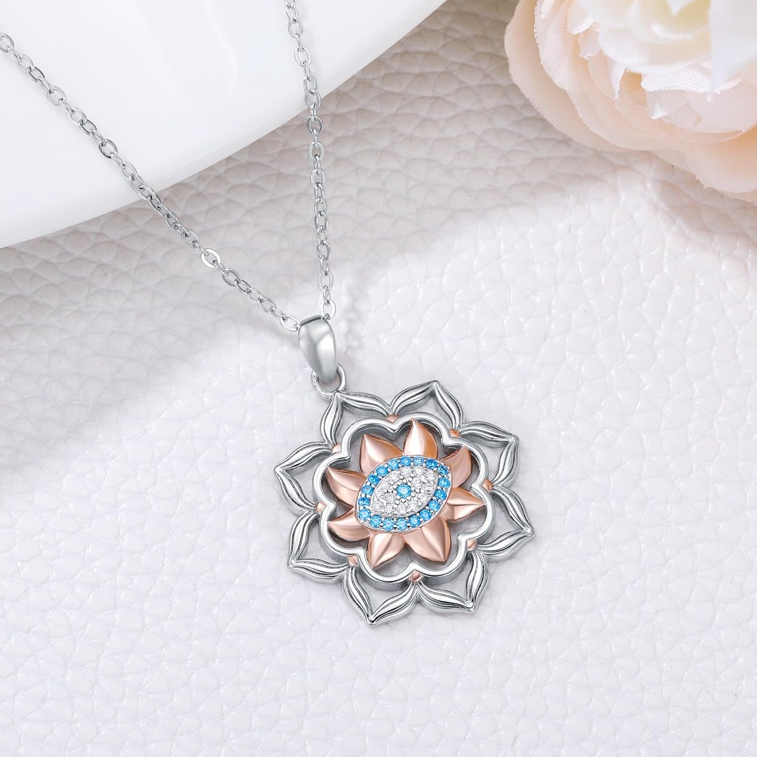 Evil Eye Necklace for Women 925 Sterling Silver, Protection Necklace with Blue Evil Eye Charm, Evil Eye/Lotus Pendant Jewelry, Birthday Christmas Gifts for Her - Image 2