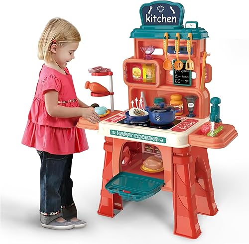 UNIH Juego de cocina de juguete, cocina para niños, 54 piezas, accesorios de cocina para niños de 3, 4, 5 años