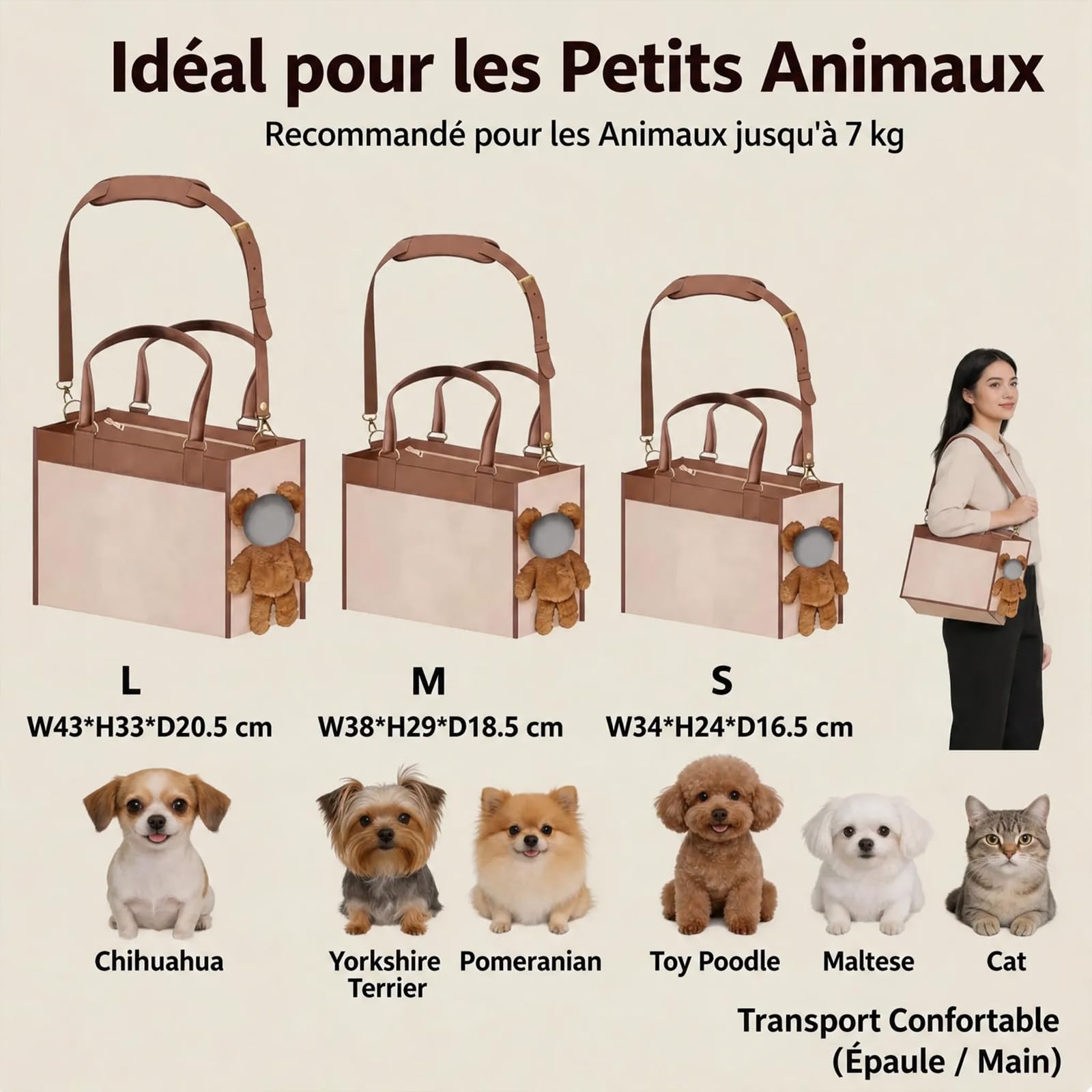 Sac de Transport pour Petit Chien et Chat Style Nounours (S)