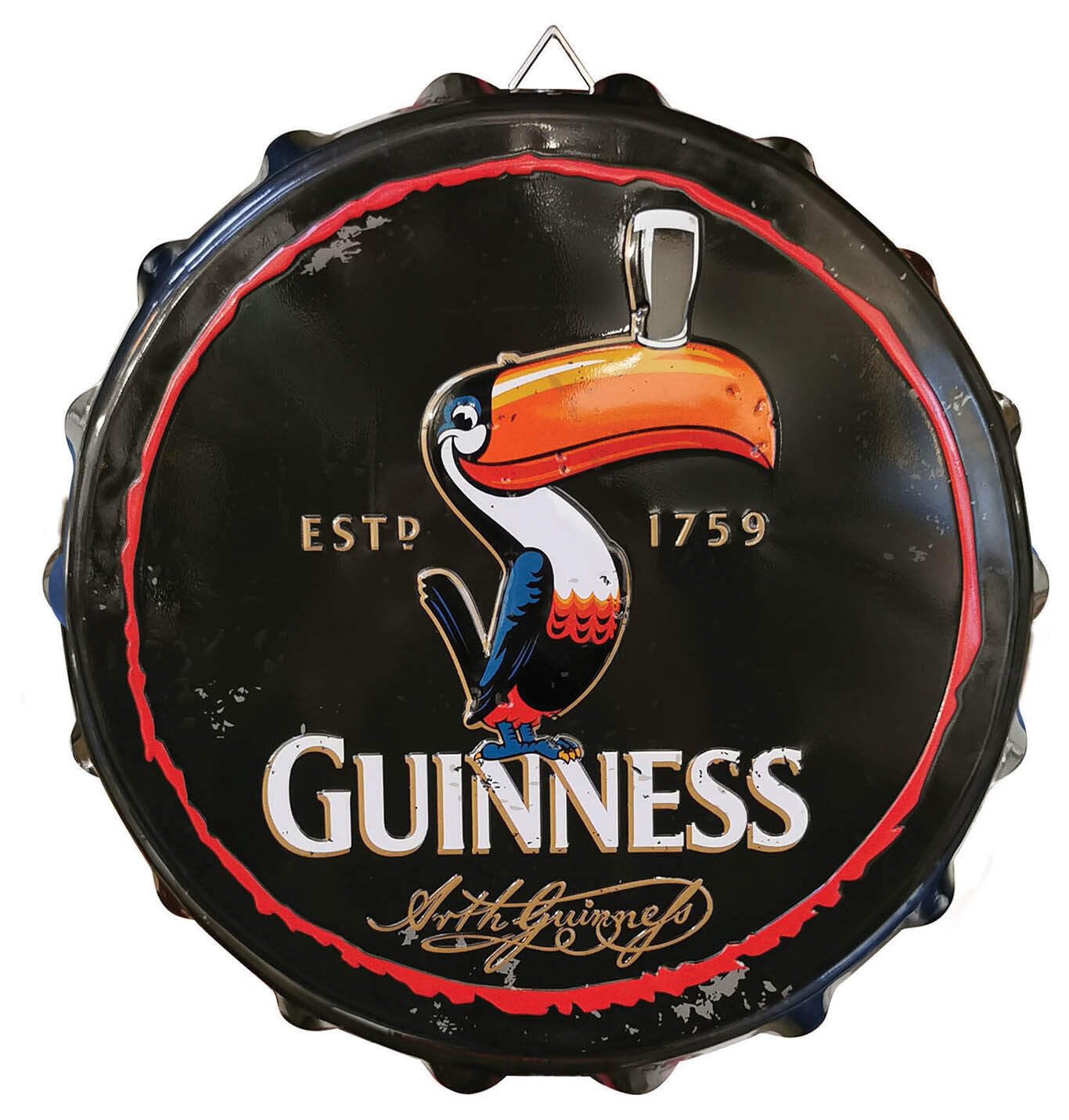 Guinness Black Bottle Cap Metal Sign - Toucan Design (28Cm X 28Cm)