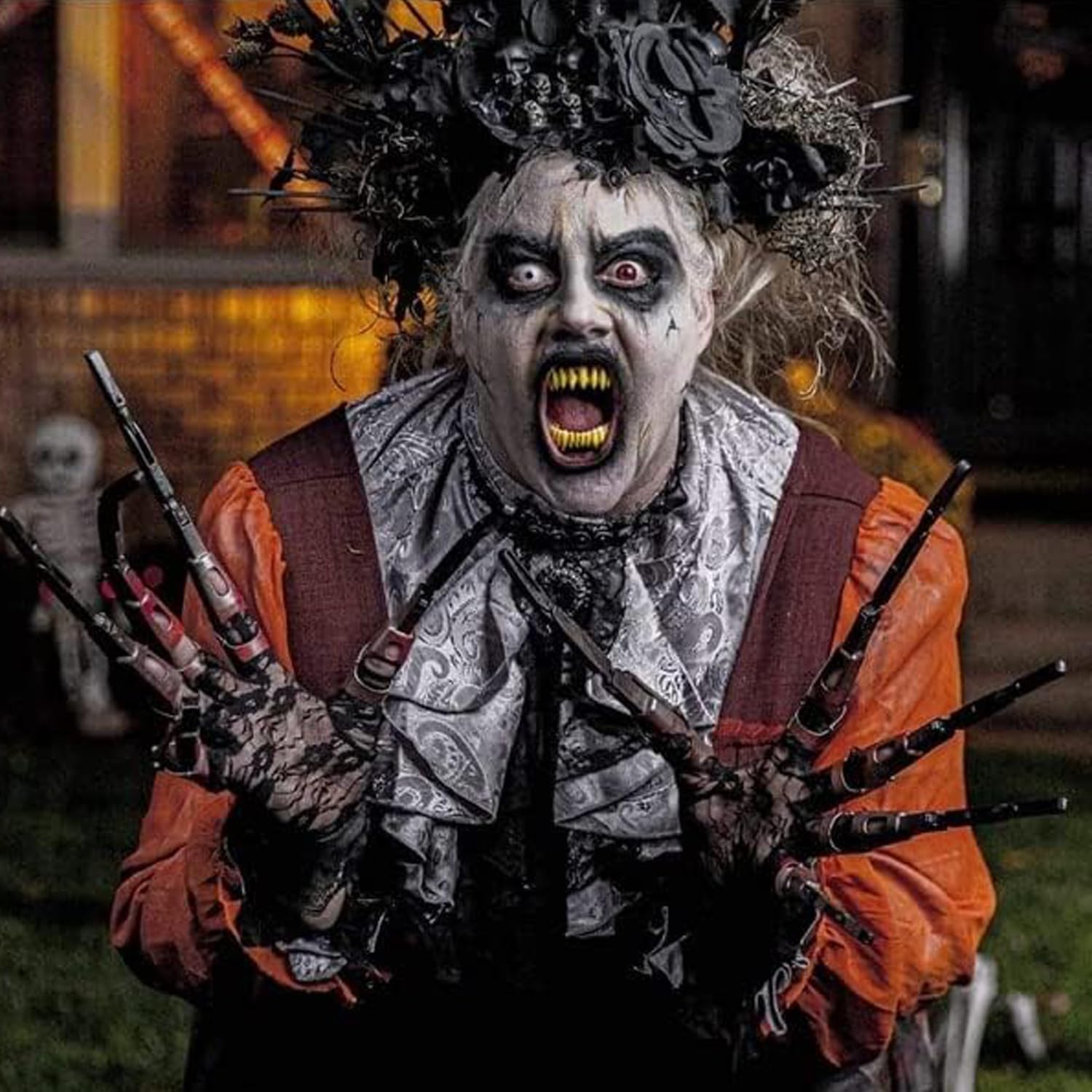 1 paio di dita articolate nere di Halloween, indossabili per dita articulate, con teschio e ditate, per tutte le dita e regolabili, per feste di Halloween, costume cosplay