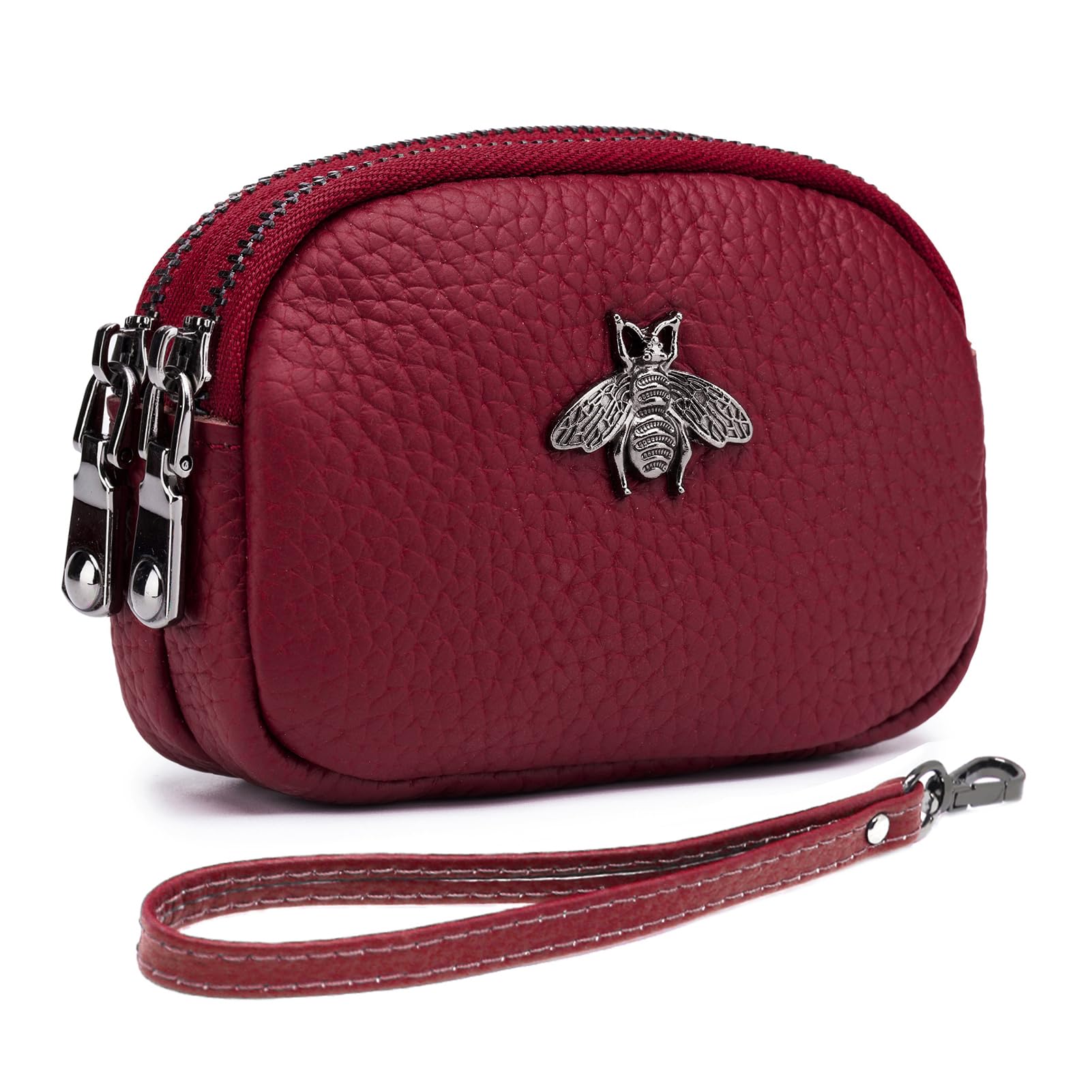 imeetu Women Leather Coin Purse, Small 2 Zippered Change Pouch Wallet