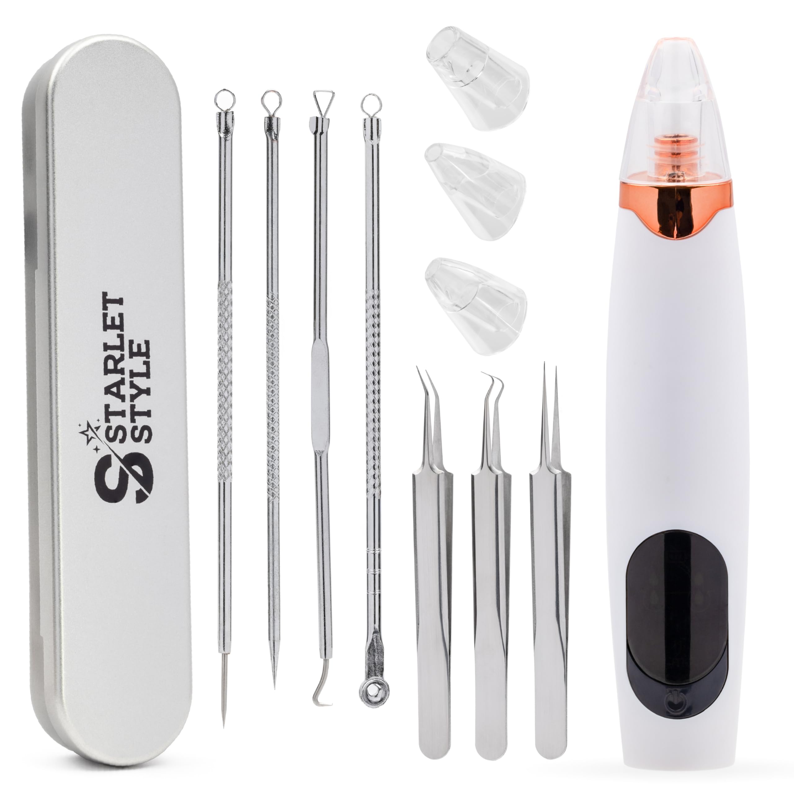 Aspiratore Punti Neri Professionale, Blackhead Remover con 5 Testine, Pulizia Viso Profonda, Rimozione Punti Neri Naso e Porri Dilatati, Kit Pulizia Elettrico USB