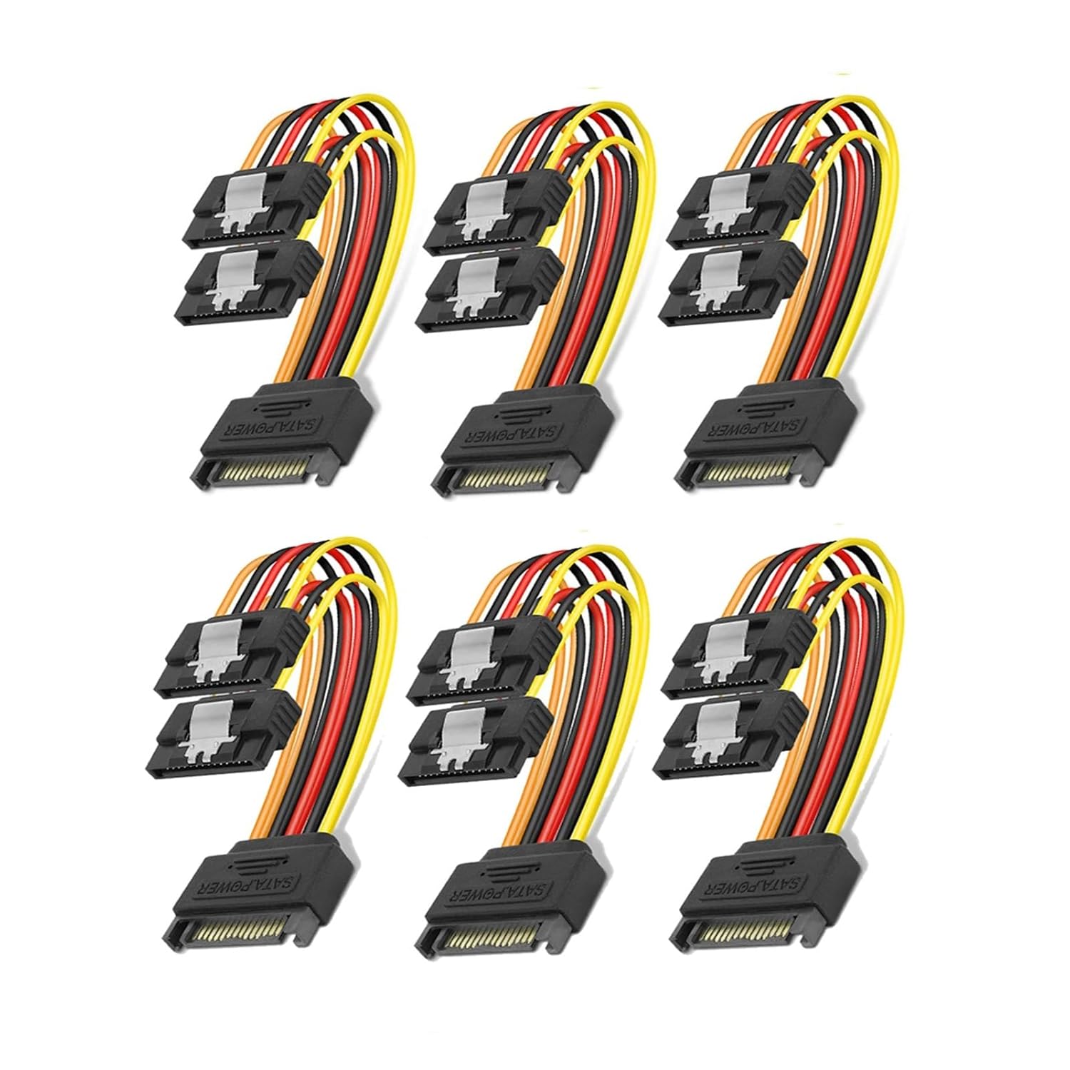 SATA Power Extension Cable, 6 Pack 15 Pin SATA Male to Female Extender Cable Cord Adapter for Hard Drive Disk, HDD, SSD, PCIE(6PCS with Lock)