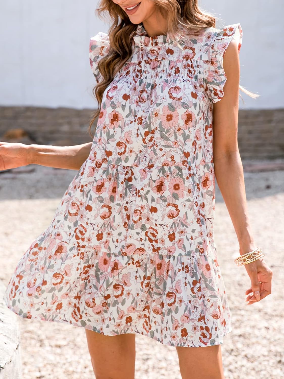 CUPSHE Women's Floral Print Mock Neck Babydoll Dress Sleeveless Dresses Casual Summer - Image 6