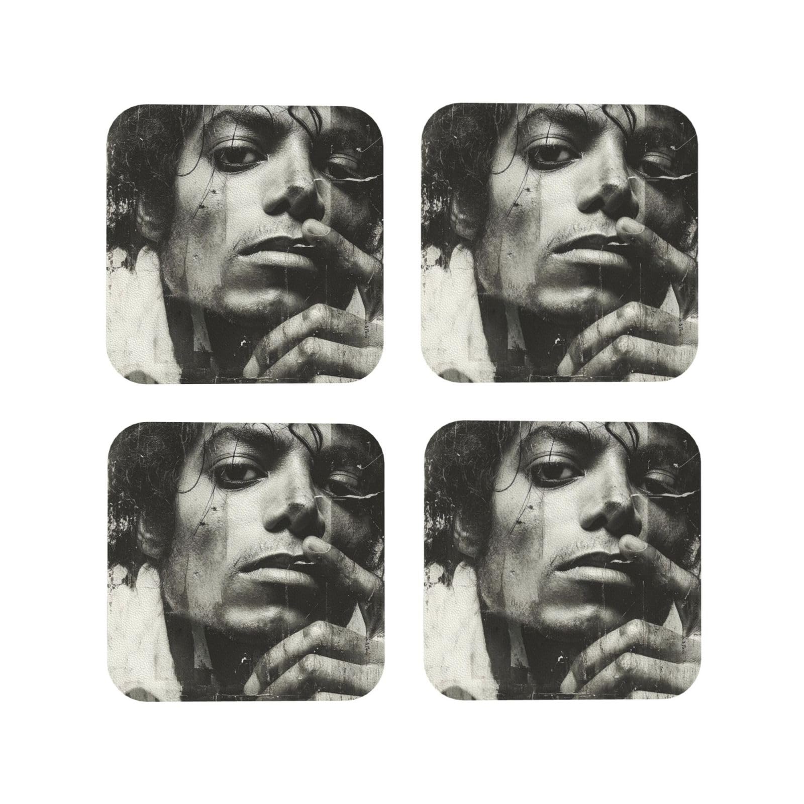 Coasters Set of 4 Round Leather Coaster Quick-Dry Drink Michael Jackson Coasters for Desk Absorbent Mugs Pads Tabletop Protection Pad Heat Resistant Coffee Cup Mat for Kitchen Bar