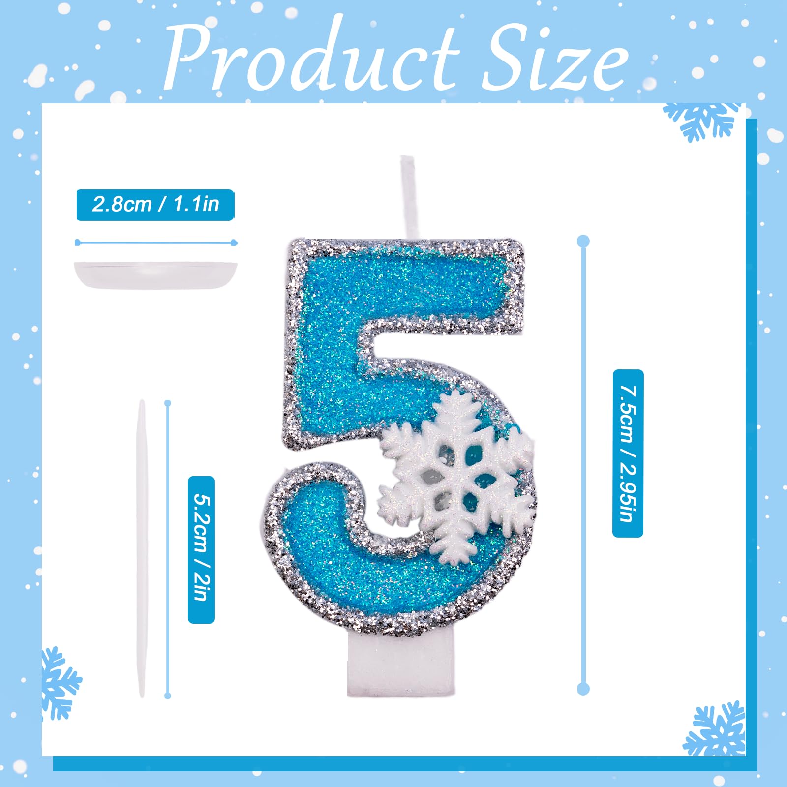 AKURIEEY Velas de cumpleaños con diseño de copo de nieve azul número 5, velas para decoración de tartas, decoración de cupcakes, decoración de fiestas, aniversarios, celebraciones, suministros