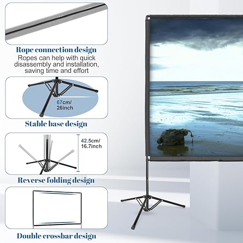 Miniatura 6 de Pantalla de proyector para exteriores con soporte, pantalla de proyector portátil de 120 pulgadas, pantalla de proyección para interiores y