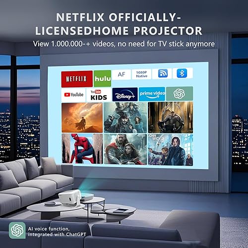 Miniatura 3 de Netflix - Proyector inteligente oficial 4K con WiFi y Bluetooth, AI Auto Focus 800 ANSI 1080P Native Portable Outdoor Indoor Home Proyector de video