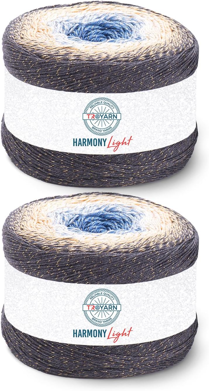 Harmony Light Gradient Yarn Cotton Acrylic Glitter Blend,Soft Lightweight Sport Weight Glitter Yarn for Crochet, Knitting, Baby Blankets, Shawls,Summer Projects 1 Fine - 2x260g / 2x1094 yd (123287)