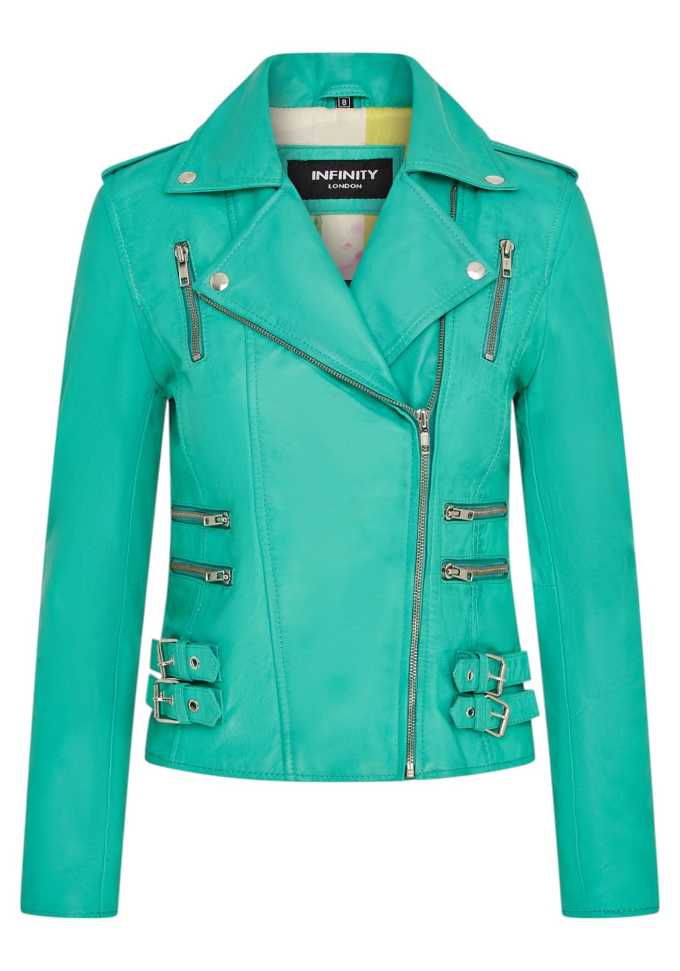 Infinity Leather Women's   Pacific Blue Aqua Leather Brando Biker Jacket-Orlando in Size 4XL, BrandAlley