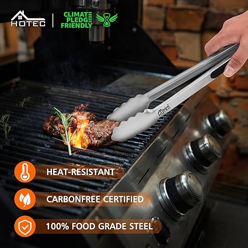 Miniatura 3 de Hotec Pinzas de Cocina de Acero Inoxidable, Juego de 2-9", Pinzas de Metal con Bloqueo para Cocinar, Servir, BBQ, Parrilla con Agarre Antideslizante
