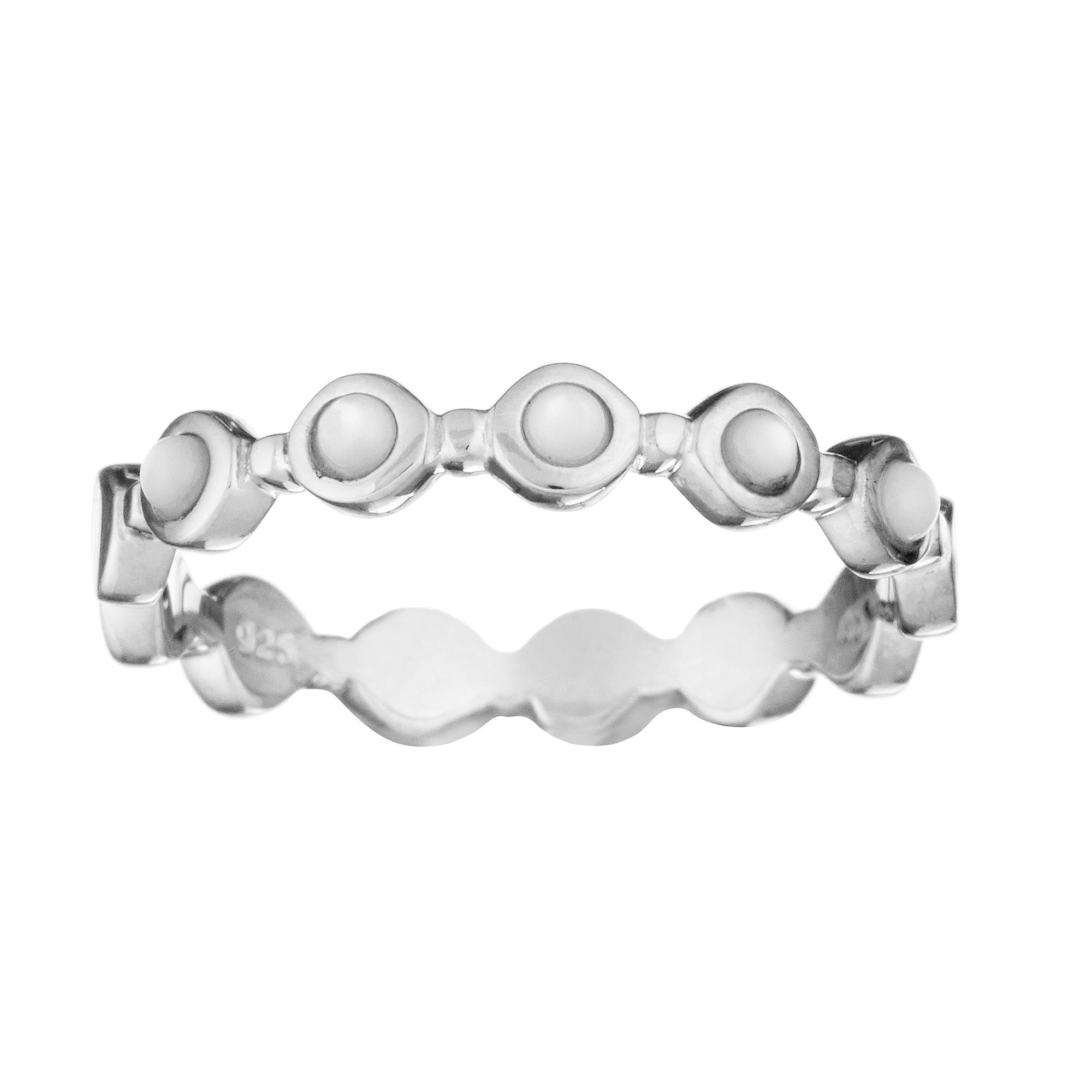 Silverly Anillo Mujeres en Plata de Ley .925 Delgada Banda con Nácar Blanca