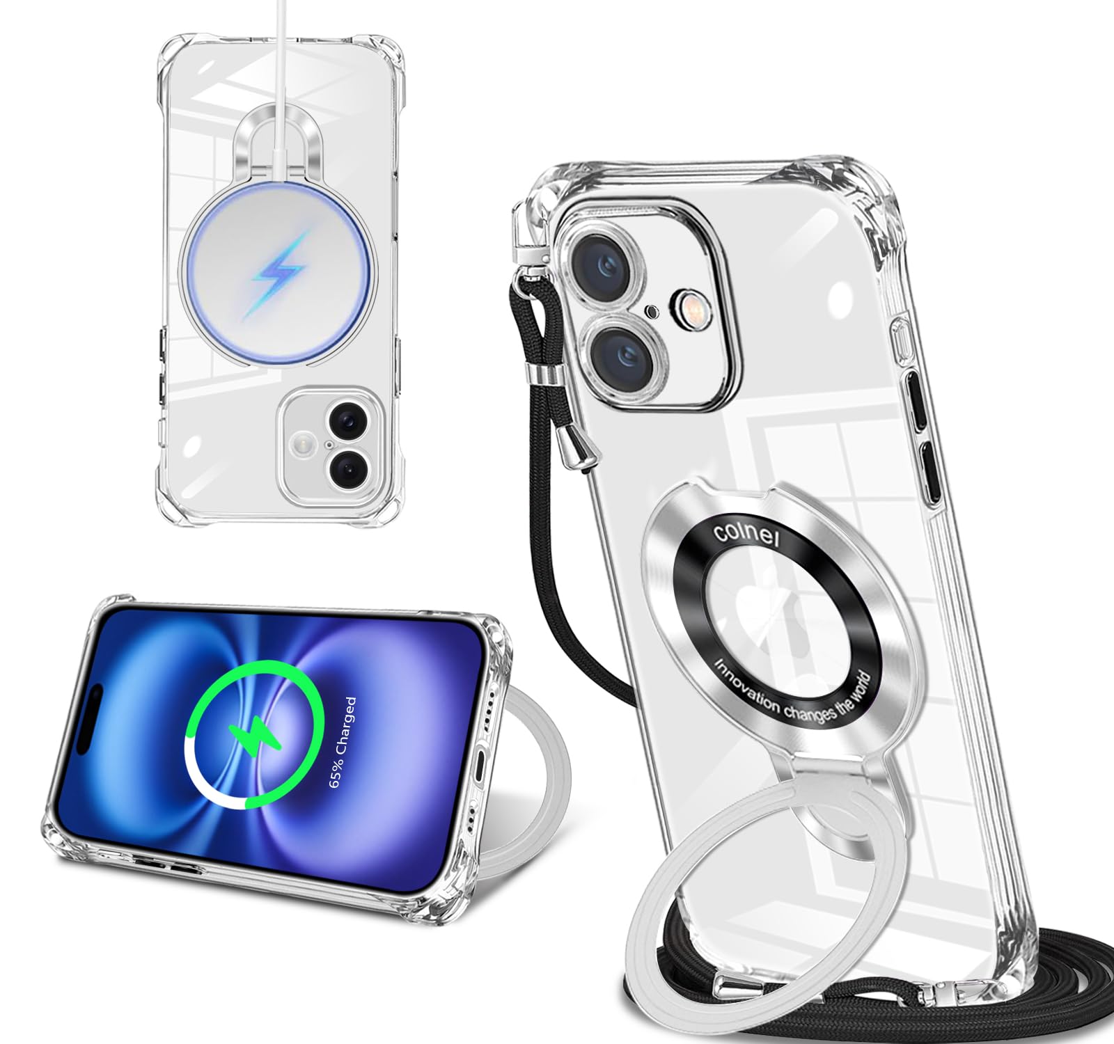 対応 iPhone 17 用 ケース MagSafe対応 クリア リング付き 斜めかけ 縄掛け 韓国 可愛い スタンド 耐衝撃