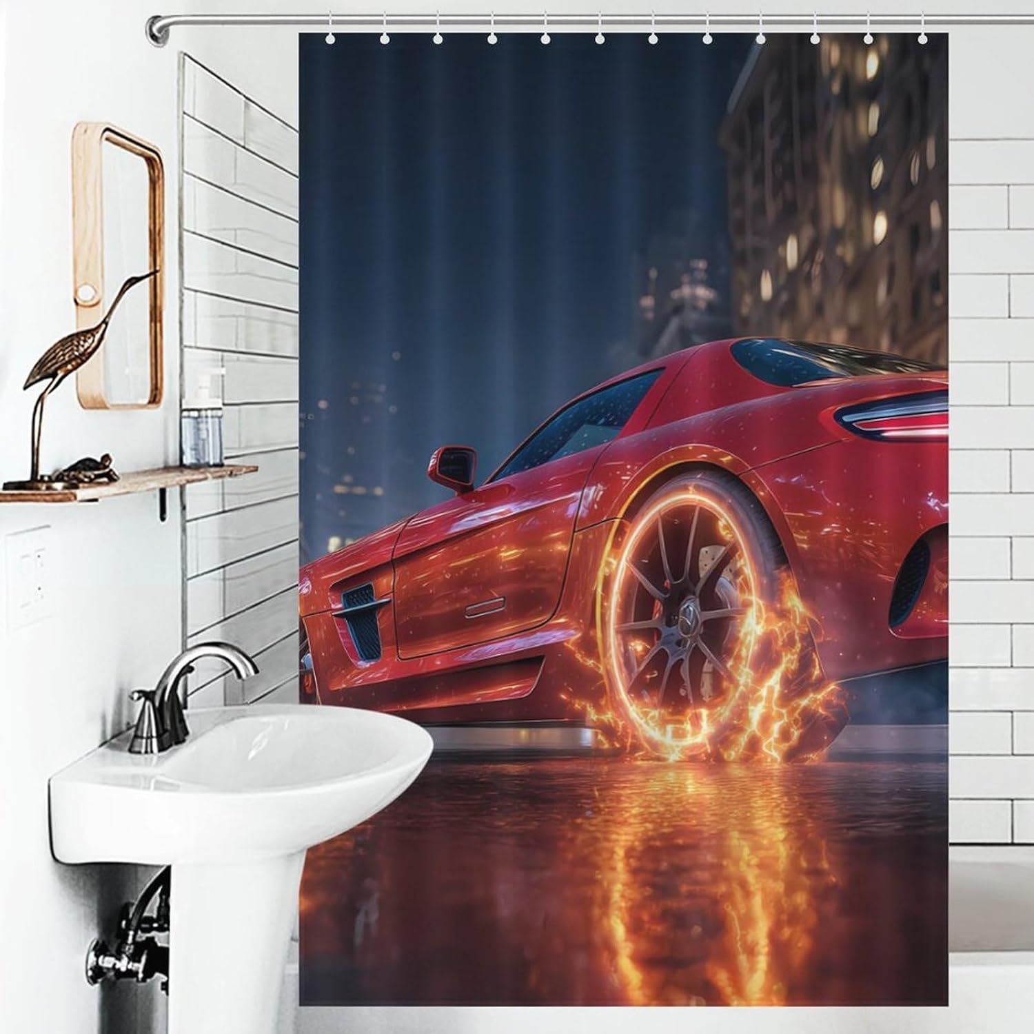 Race Sports Car Shower Curtain 46.85x70.87Inch（119x180cm） Polyester Bath Curtain Shower Curtains Printed Decorative