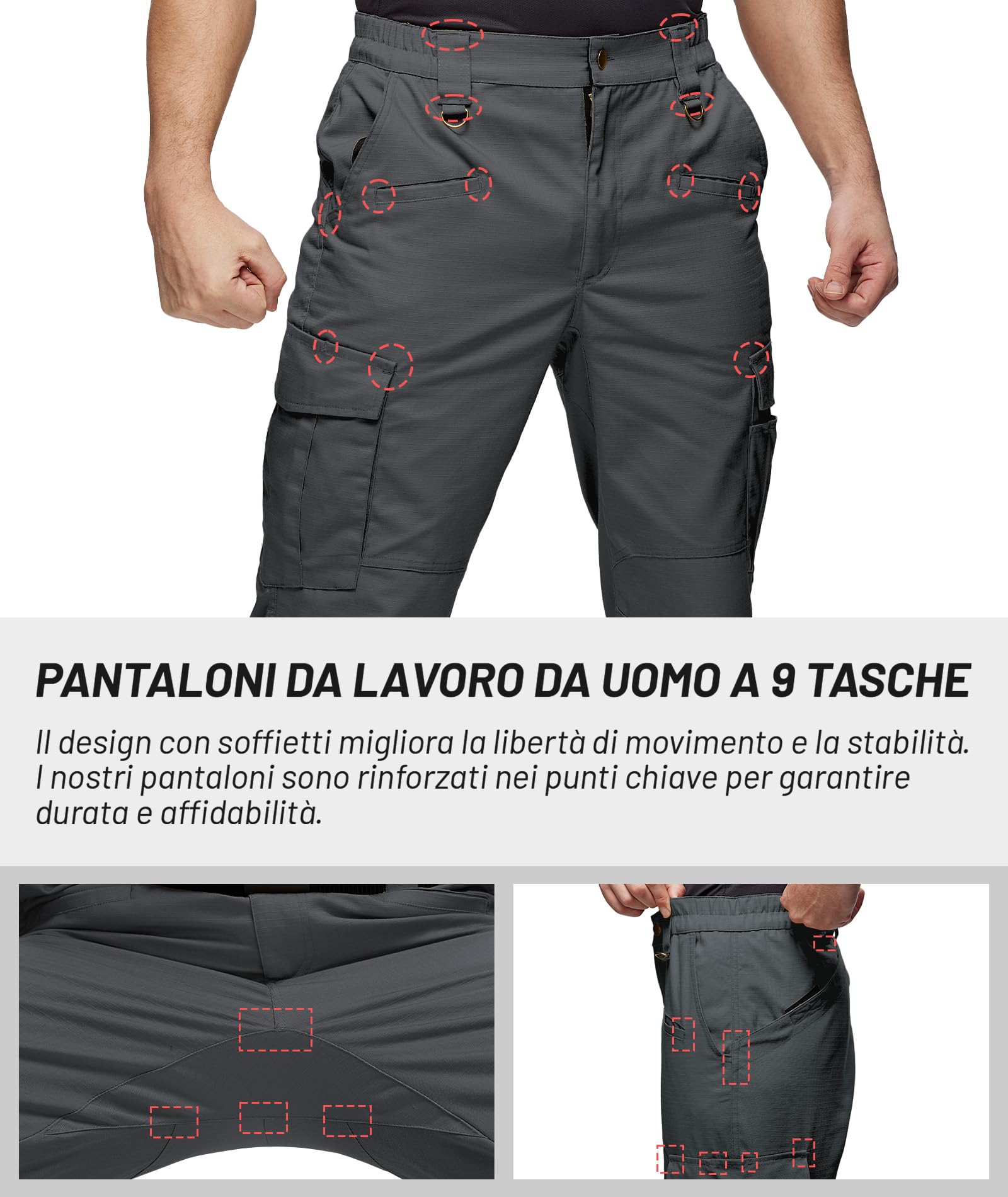 ZITY Pantalones de Trabajo para Hombre, Resistentes, de Combate, elásticos, tácticos, con múltiples Bolsillos, Cintura semielástica