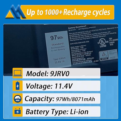 Miniatura 2 de 97Wh 9JRV0 - Batería de repuesto para laptop Dell Latitude 5521 5531 Precision 3561 3571 3581 3591 Alienware m17 R5 AMD m18 R1 R2 Series 0P3TJ